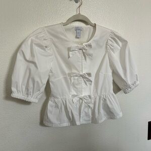 White Cream Peplum Blouse with Front hook Bows